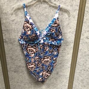 Floral Blue and Brown Swimsuit NWT